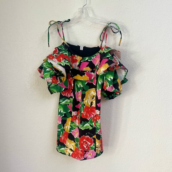 NWOT Topshop Spanish Bloom Floral Ruffle Cold Shoulder Bardot Dress - Sz 4 - Picture 5 of 8